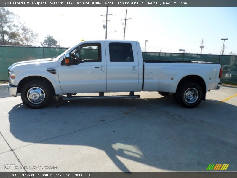 White Platinum Metallic Tri-Coat / Medium Stone 2010 Ford F350 Super Duty Lariat Crew Cab 4x4 Dually