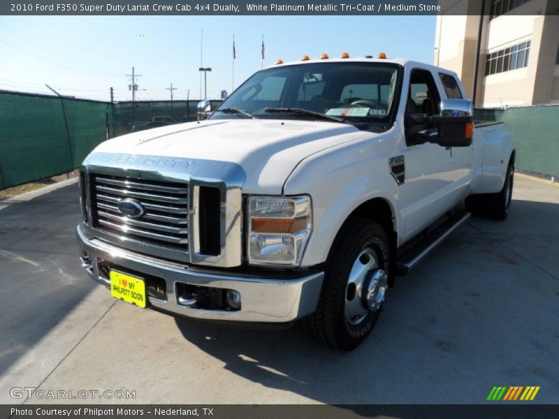 White Platinum Metallic Tri-Coat / Medium Stone 2010 Ford F350 Super Duty Lariat Crew Cab 4x4 Dually