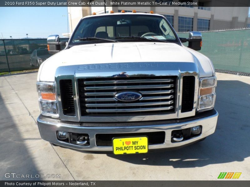 White Platinum Metallic Tri-Coat / Medium Stone 2010 Ford F350 Super Duty Lariat Crew Cab 4x4 Dually