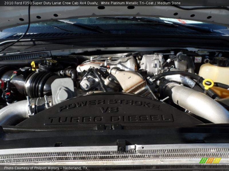 White Platinum Metallic Tri-Coat / Medium Stone 2010 Ford F350 Super Duty Lariat Crew Cab 4x4 Dually