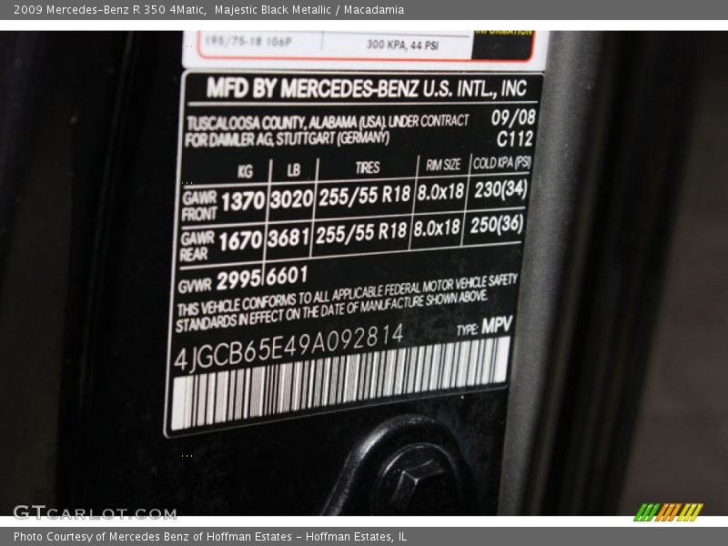 2009 R 350 4Matic Majestic Black Metallic Color Code 112