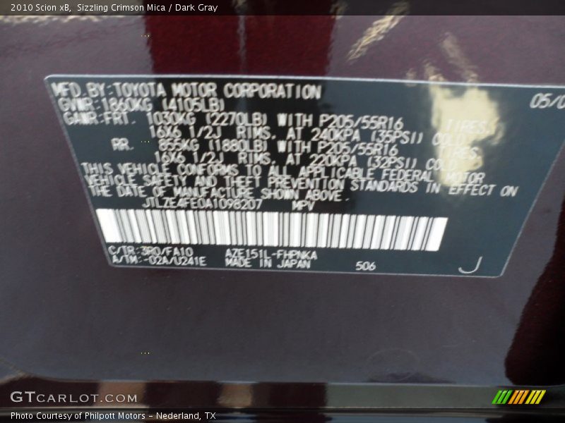 Sizzling Crimson Mica / Dark Gray 2010 Scion xB