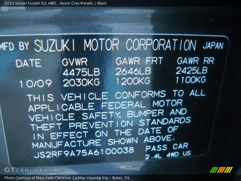Azure Gray Metallic / Black 2010 Suzuki Kizashi SLS AWD