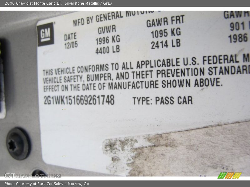 Silverstone Metallic / Gray 2006 Chevrolet Monte Carlo LT