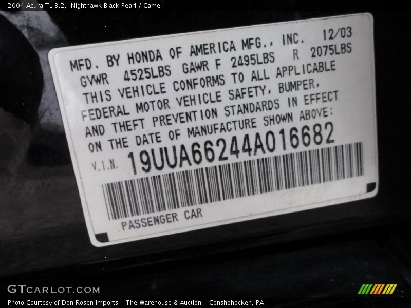 Nighthawk Black Pearl / Camel 2004 Acura TL 3.2