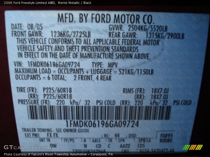 2006 Freestyle Limited AWD Merlot Metallic Color Code FX