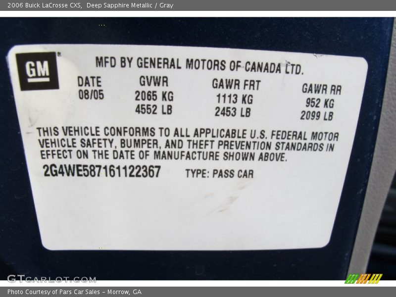 Deep Sapphire Metallic / Gray 2006 Buick LaCrosse CXS