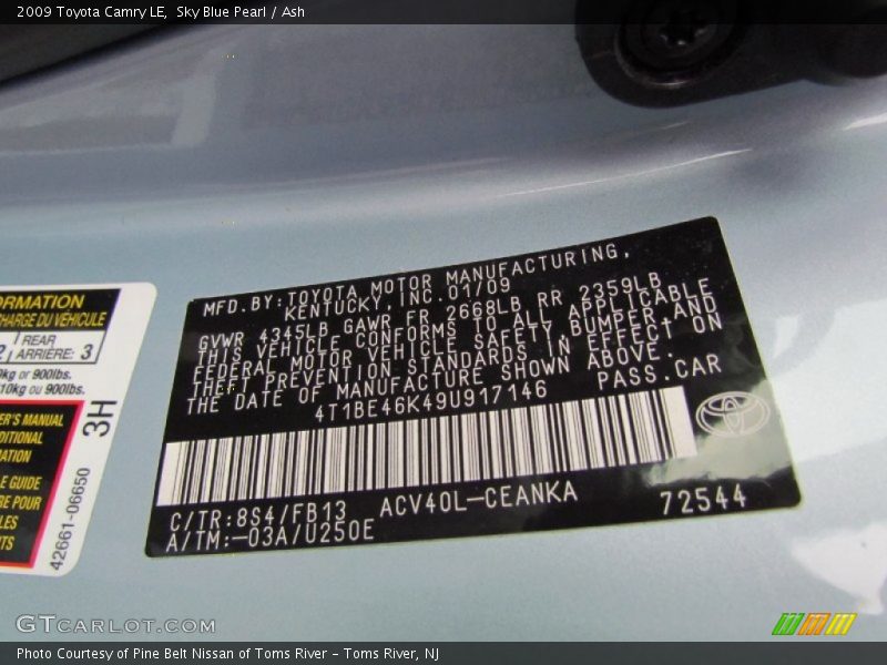Sky Blue Pearl / Ash 2009 Toyota Camry LE