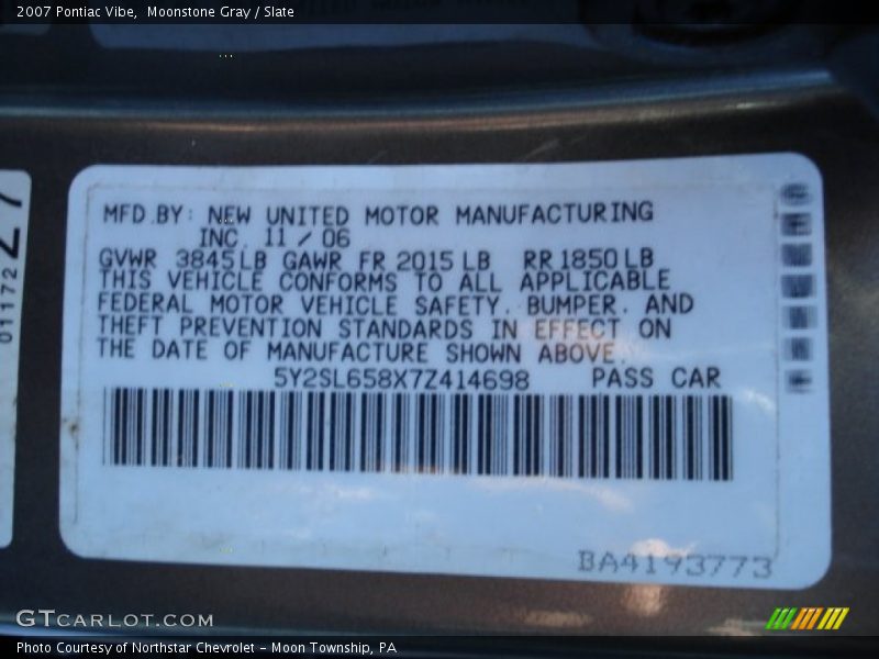 Moonstone Gray / Slate 2007 Pontiac Vibe