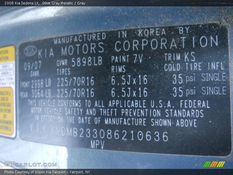 Olive Gray Metallic / Gray 2008 Kia Sedona LX