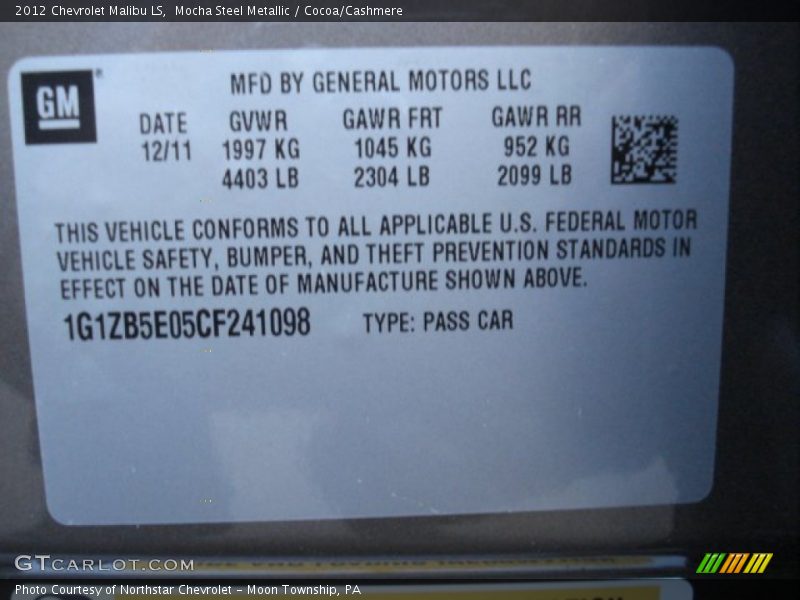 Mocha Steel Metallic / Cocoa/Cashmere 2012 Chevrolet Malibu LS