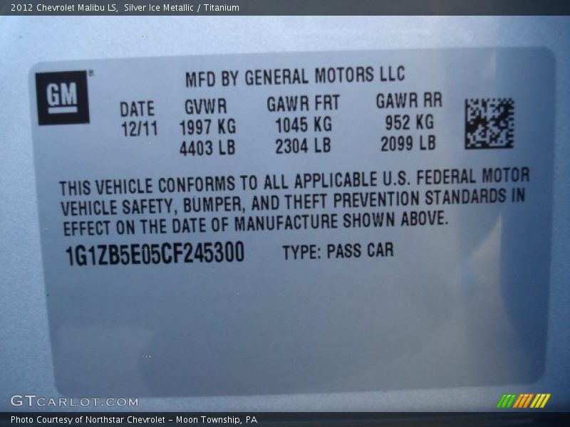 Silver Ice Metallic / Titanium 2012 Chevrolet Malibu LS