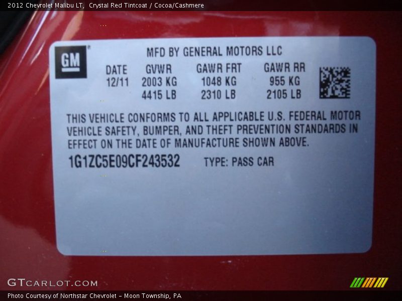Crystal Red Tintcoat / Cocoa/Cashmere 2012 Chevrolet Malibu LT