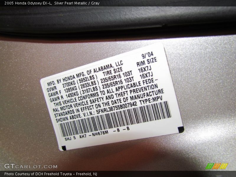 Silver Pearl Metallic / Gray 2005 Honda Odyssey EX-L