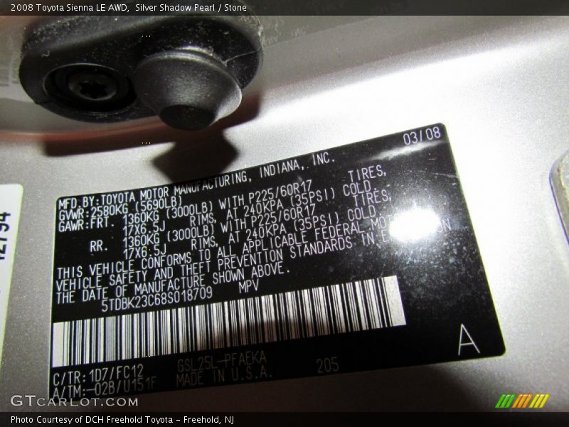 Silver Shadow Pearl / Stone 2008 Toyota Sienna LE AWD