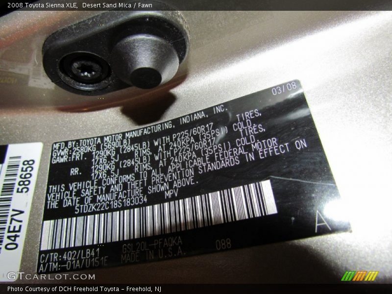 Desert Sand Mica / Fawn 2008 Toyota Sienna XLE