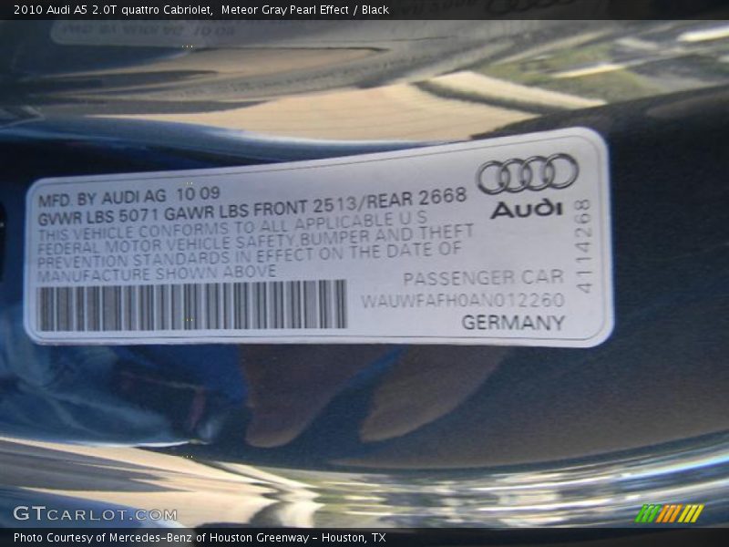 Meteor Gray Pearl Effect / Black 2010 Audi A5 2.0T quattro Cabriolet