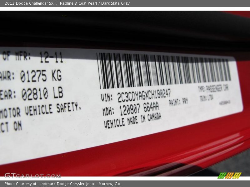 Redline 3 Coat Pearl / Dark Slate Gray 2012 Dodge Challenger SXT