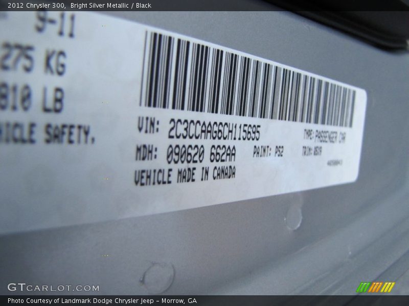 Bright Silver Metallic / Black 2012 Chrysler 300