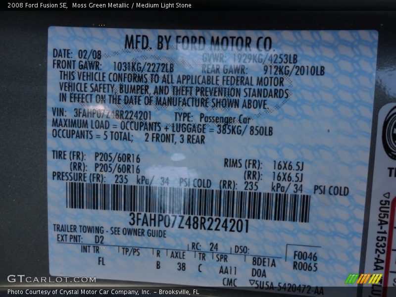 Moss Green Metallic / Medium Light Stone 2008 Ford Fusion SE