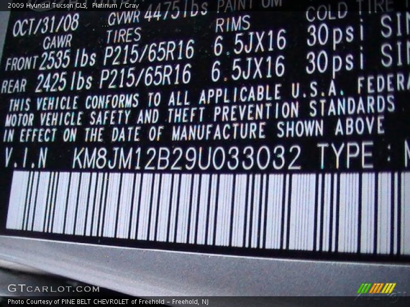 Platinum / Gray 2009 Hyundai Tucson GLS
