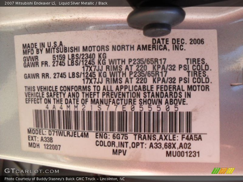 Liquid Silver Metallic / Black 2007 Mitsubishi Endeavor LS