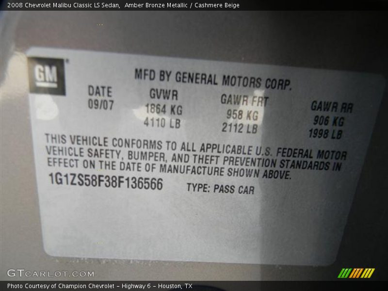 Amber Bronze Metallic / Cashmere Beige 2008 Chevrolet Malibu Classic LS Sedan