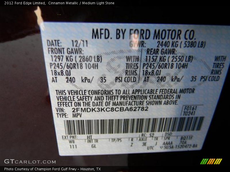 Cinnamon Metallic / Medium Light Stone 2012 Ford Edge Limited
