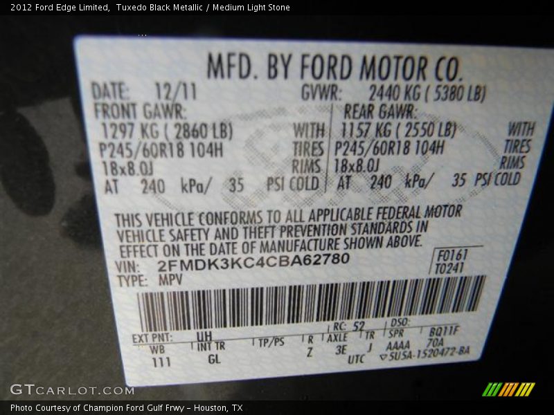 Tuxedo Black Metallic / Medium Light Stone 2012 Ford Edge Limited
