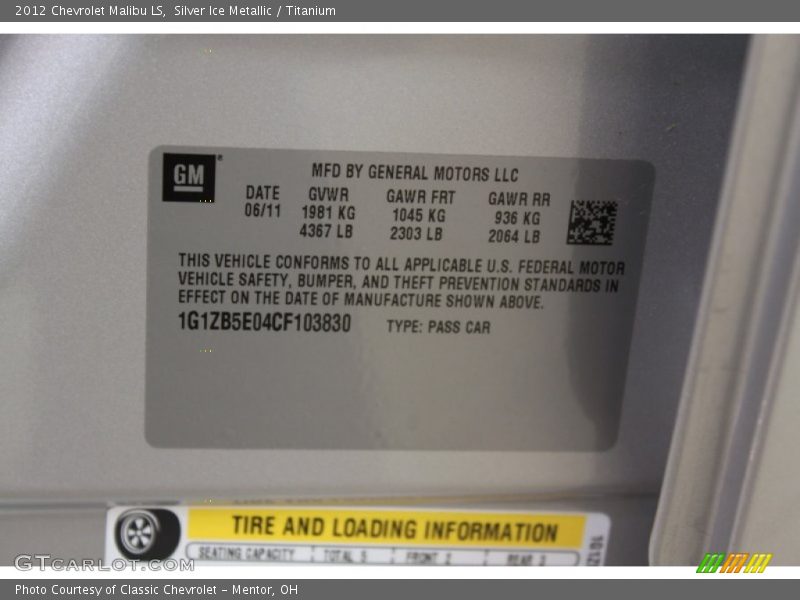 Silver Ice Metallic / Titanium 2012 Chevrolet Malibu LS