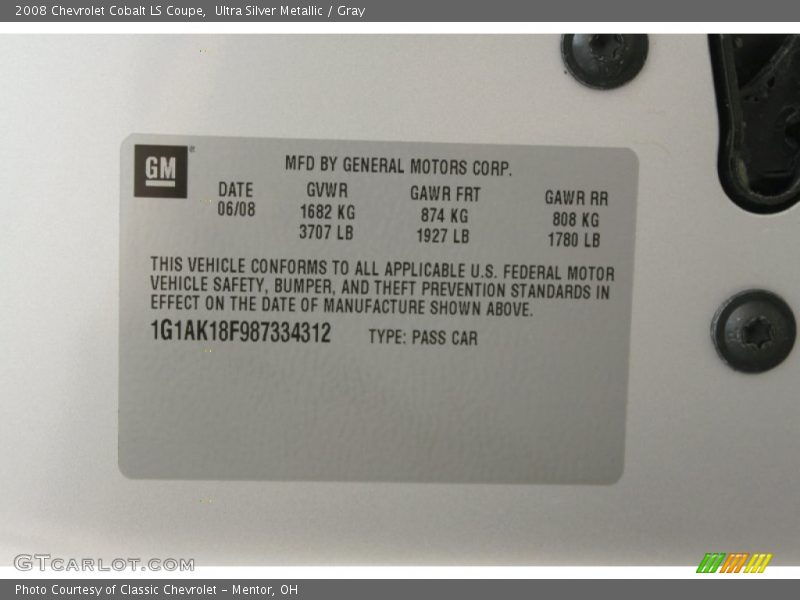 Ultra Silver Metallic / Gray 2008 Chevrolet Cobalt LS Coupe