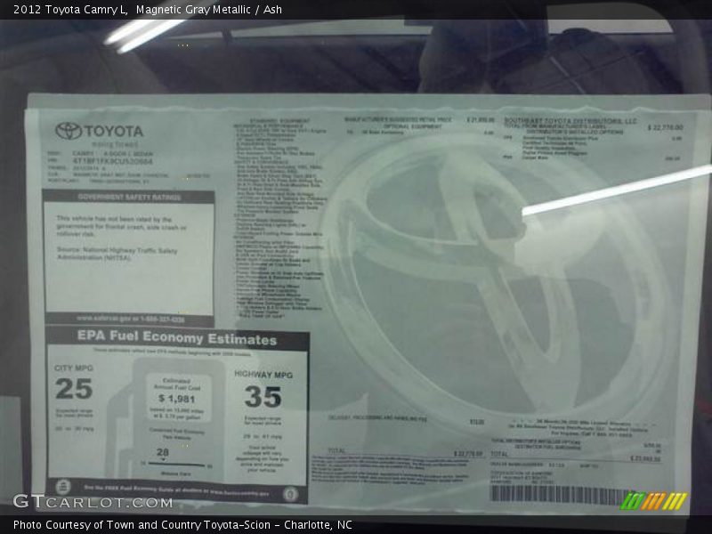 Magnetic Gray Metallic / Ash 2012 Toyota Camry L