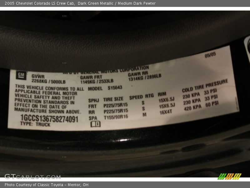 Dark Green Metallic / Medium Dark Pewter 2005 Chevrolet Colorado LS Crew Cab