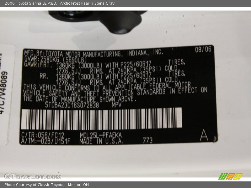 Arctic Frost Pearl / Stone Gray 2006 Toyota Sienna LE AWD