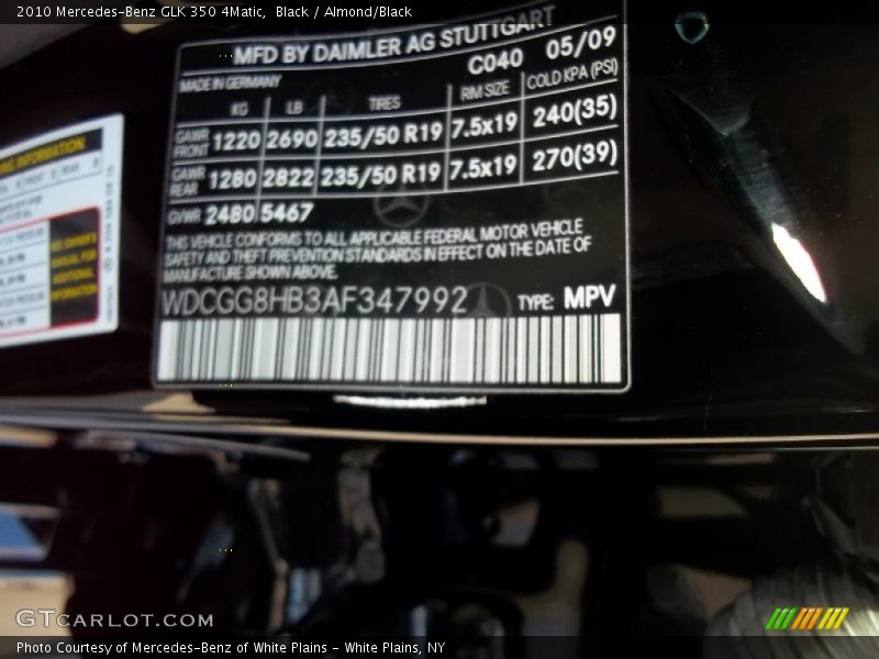 Black / Almond/Black 2010 Mercedes-Benz GLK 350 4Matic