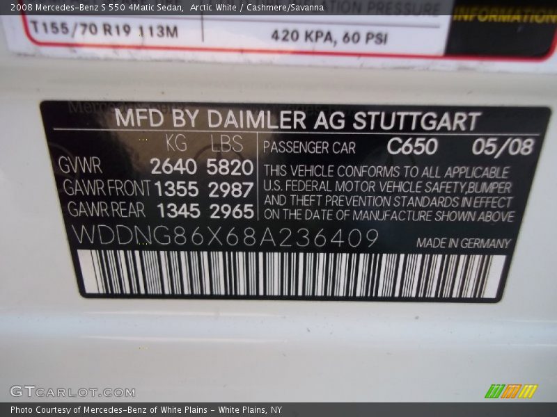 Arctic White / Cashmere/Savanna 2008 Mercedes-Benz S 550 4Matic Sedan