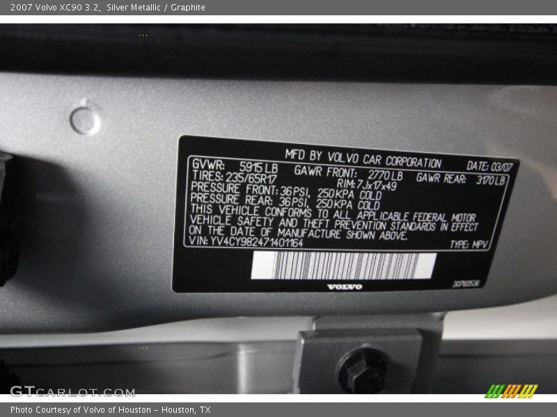 Silver Metallic / Graphite 2007 Volvo XC90 3.2