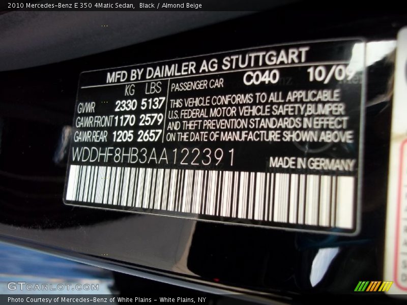 Black / Almond Beige 2010 Mercedes-Benz E 350 4Matic Sedan