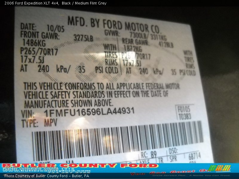 Black / Medium Flint Grey 2006 Ford Expedition XLT 4x4