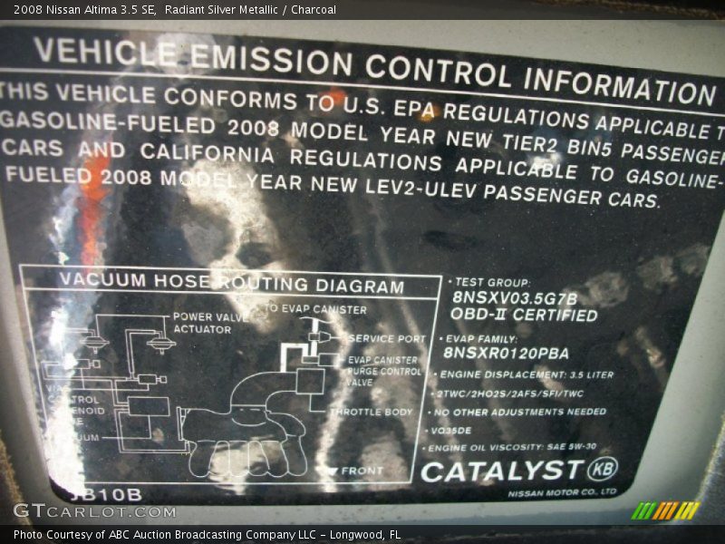 Radiant Silver Metallic / Charcoal 2008 Nissan Altima 3.5 SE
