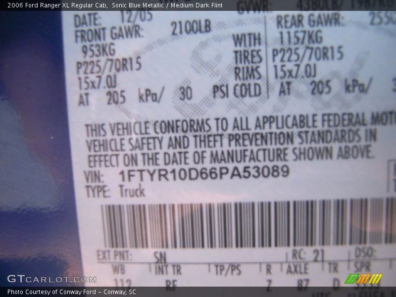Sonic Blue Metallic / Medium Dark Flint 2006 Ford Ranger XL Regular Cab