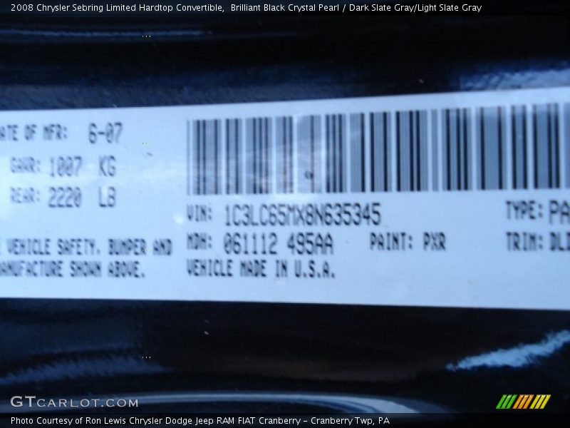 Brilliant Black Crystal Pearl / Dark Slate Gray/Light Slate Gray 2008 Chrysler Sebring Limited Hardtop Convertible