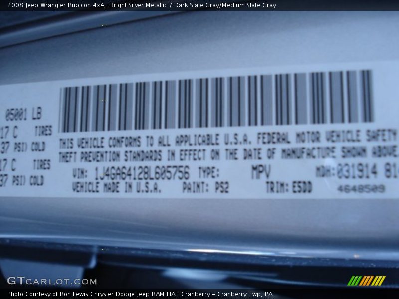 Bright Silver Metallic / Dark Slate Gray/Medium Slate Gray 2008 Jeep Wrangler Rubicon 4x4