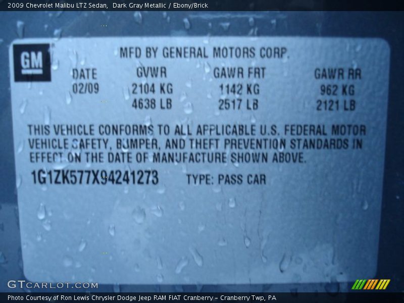 Dark Gray Metallic / Ebony/Brick 2009 Chevrolet Malibu LTZ Sedan