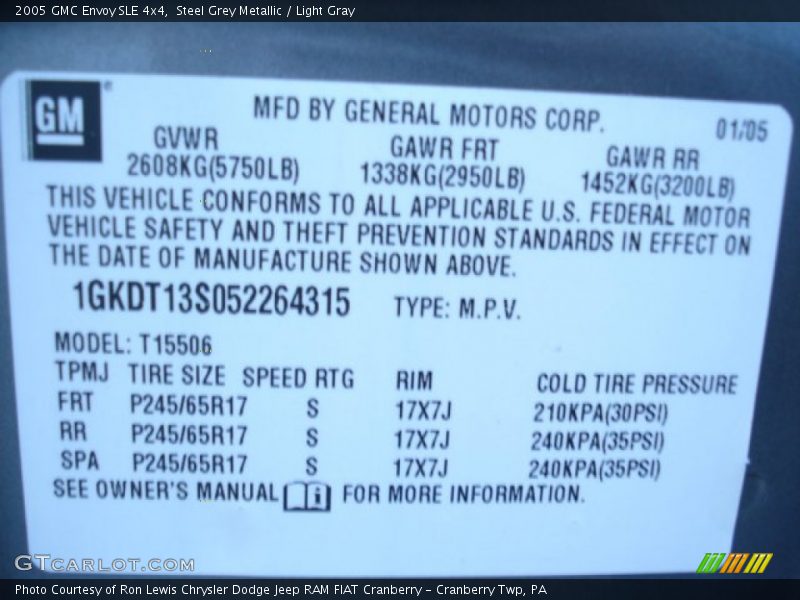 Steel Grey Metallic / Light Gray 2005 GMC Envoy SLE 4x4