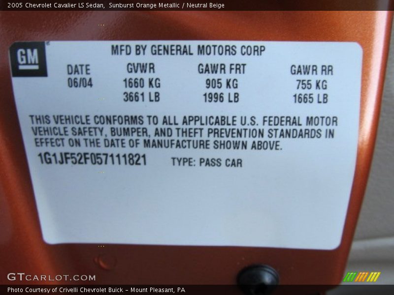 Sunburst Orange Metallic / Neutral Beige 2005 Chevrolet Cavalier LS Sedan
