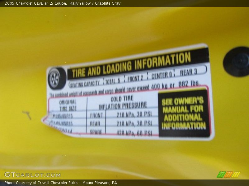 Rally Yellow / Graphite Gray 2005 Chevrolet Cavalier LS Coupe