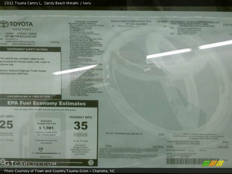 Sandy Beach Metallic / Ivory 2012 Toyota Camry L