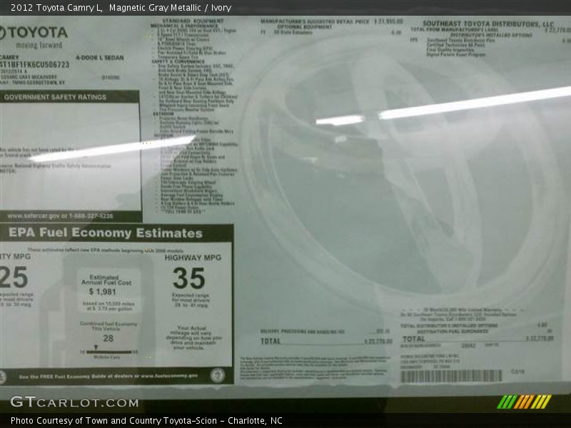 Magnetic Gray Metallic / Ivory 2012 Toyota Camry L