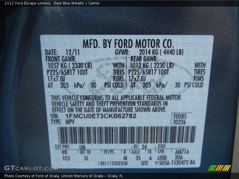 Steel Blue Metallic / Camel 2012 Ford Escape Limited